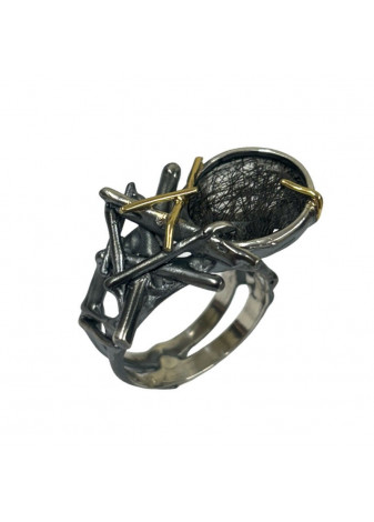 Anillo plata, oro y cuarzo rutilo