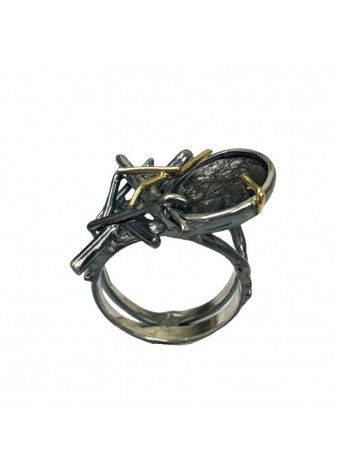 Anillo plata, oro y cuarzo rutilo