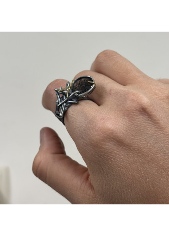 Anillo plata, oro y cuarzo rutilo