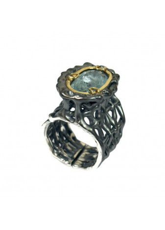Anillo aguamarina, oro y plata