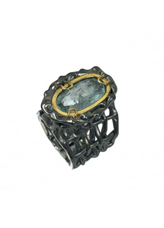 Anillo aguamarina, oro y plata