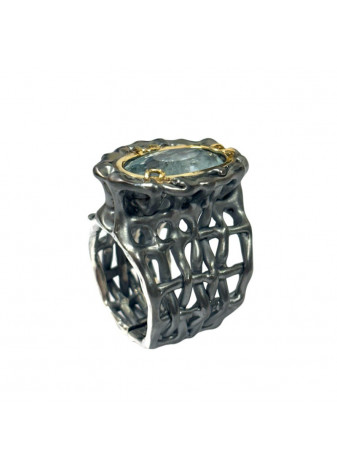 Anillo aguamarina, oro y plata