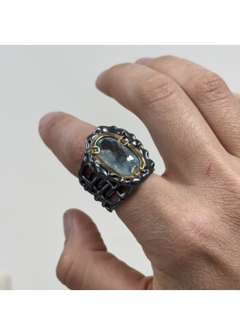 Anillo aguamarina, oro y plata