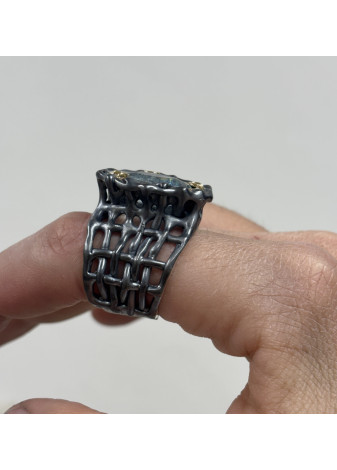 Anillo aguamarina, oro y plata
