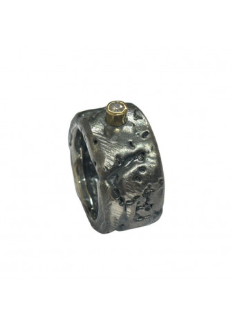 Anillo plata oxidada, oro amarillo y brillante 0,15ct