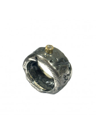 Anillo plata oxidada, oro amarillo y brillante 0,15ct