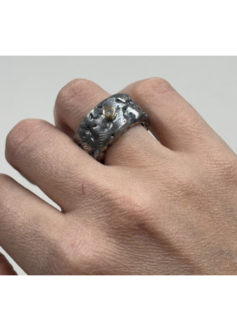 Anillo plata oxidada, oro amarillo y brillante 0,15ct